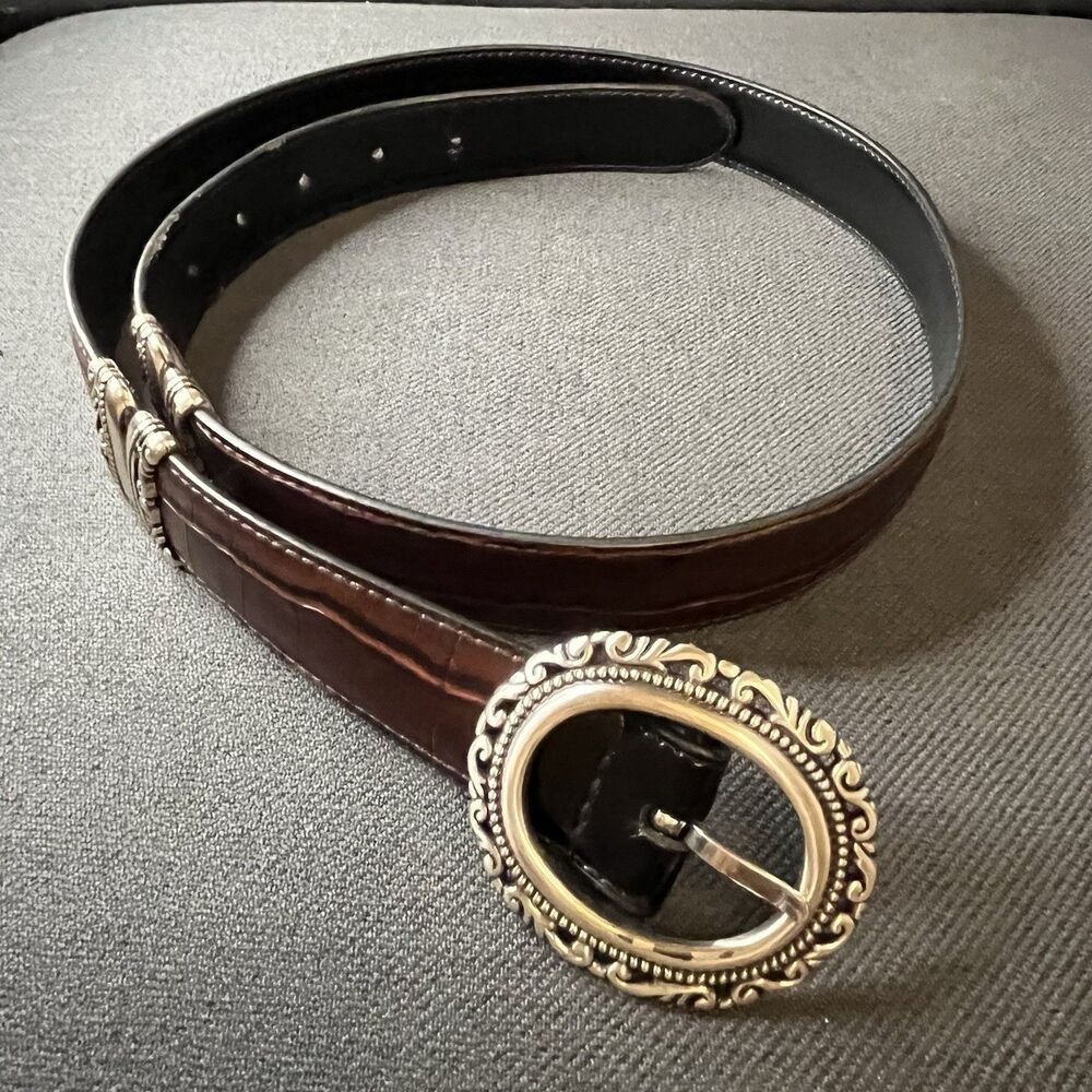 Brighton Marcus Reversible Belt Croc Brown Smooth Black Leather Boho Western Vtg